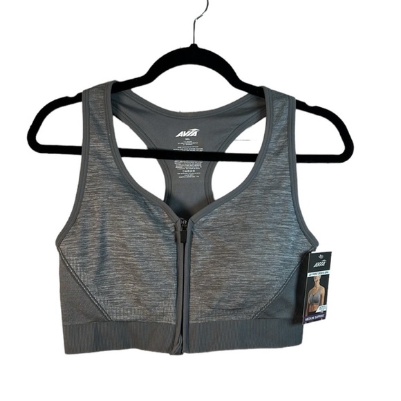 AVIA Women's Sports Bra Zip-front Racerback Gray Size XXL NEW‎ - Picture 1 of 6